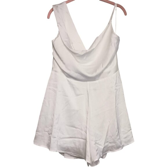 NEW‎ Lulus Likely Lover Ivory Satin Asymmetrical Cowl Neck Romper 2" Inseam XL - Picture 6 of 16